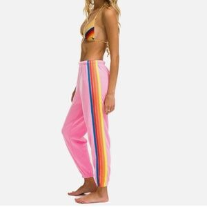 Aviator Nation Women’s 5 Stripe Sweatpants Neon Pink/Neon Rainbow